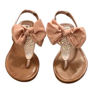 Material Girl Thong Sandals with Pink Bow and Rhinestone Accents